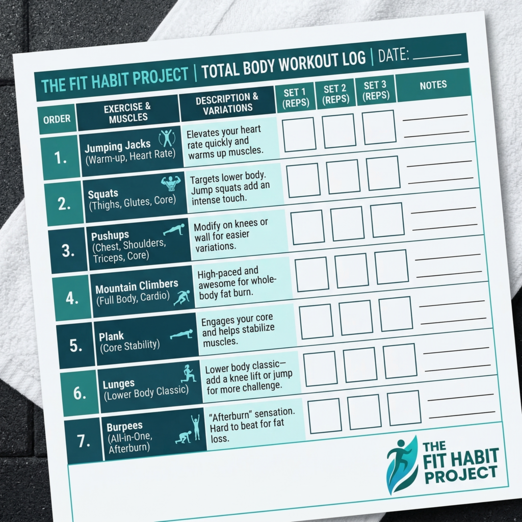 Downloadable at home fat torching workout log