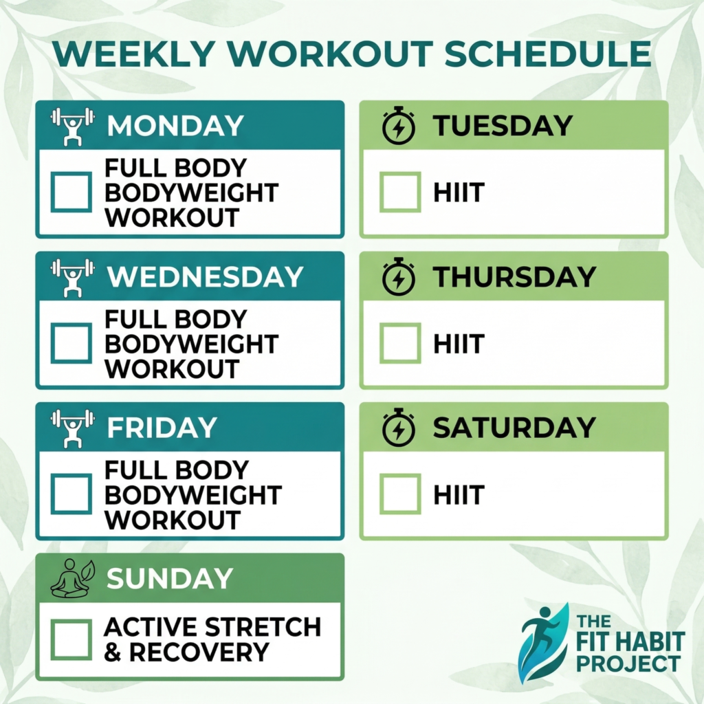 Weekly Workout schedule for at home fat loss